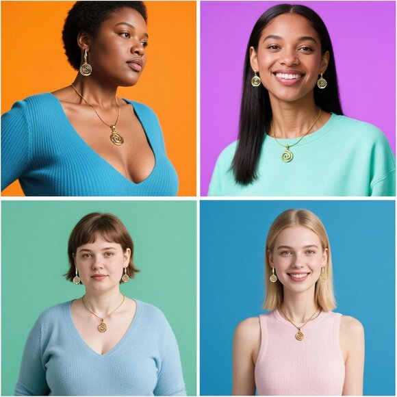 Women's 18K Gold Plated Spiral Trendy Statement Jewelry Set Summer Beach - Picture 5 of 7